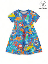1pc Toddler Girls" Casual Jungle Printed Round Neck Short Sleeve Dress For Summer